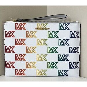 New Michael Kors Jet Set Travel X-Large Zip Clutch Wristlet Pride Optic White